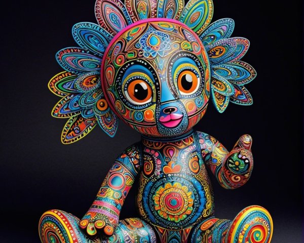 Colorful Plush Lion Toy with Intricate Patterns