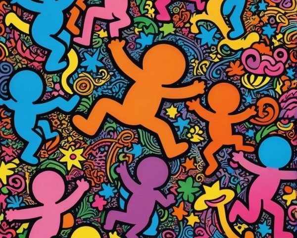 Vibrant Abstract Design with Colorful Playful Figures