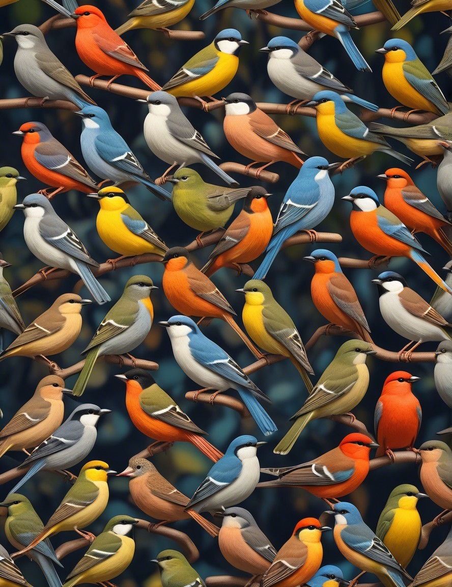 Vibrant Bird Species Collage with Colorful Patterns