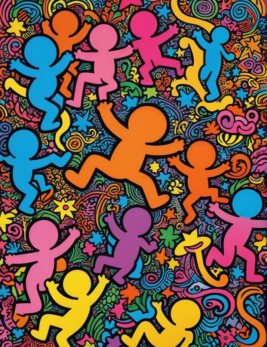 Vibrant Abstract Design with Colorful Playful Figures