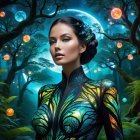 Pin-Up Style Woman with Teal Satin Shirt and Accessories