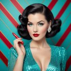 Glamorous Woman in Vintage Style with Bold Makeup