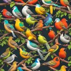Vibrant Bird Species Collage with Colorful Patterns