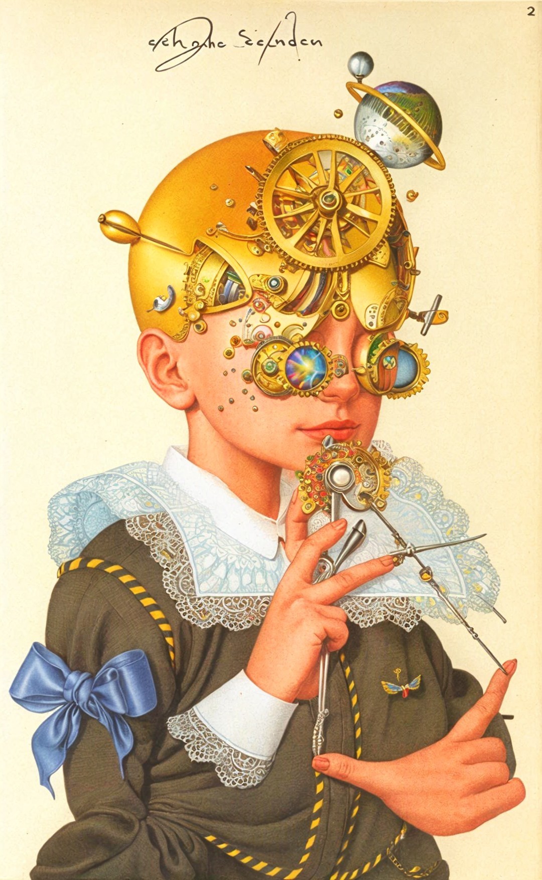 Child in Mechanical Headpiece with Compasses