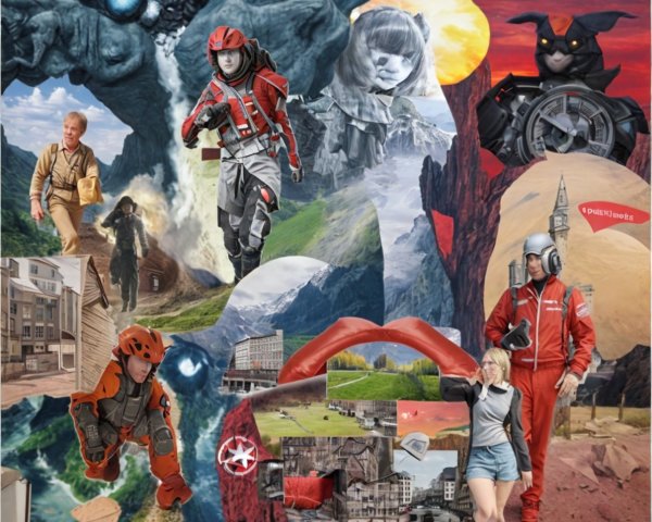 Dynamic Collage of Futuristic Adventure Scenes