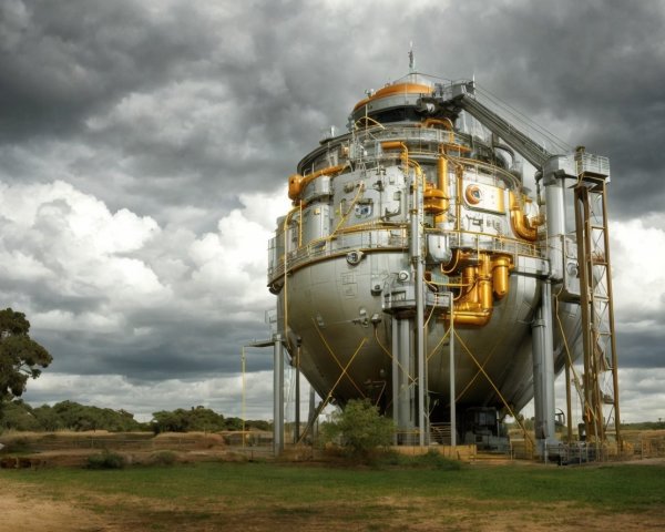 Futuristic Spherical Structure in Dramatic Landscape