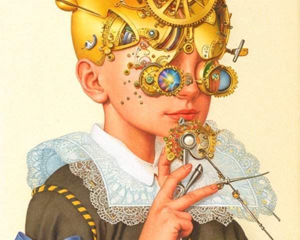 Child in Mechanical Headpiece with Compasses