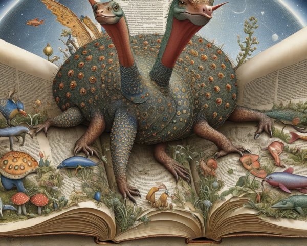 Illustration of a Two-Headed Tortoise in a Book