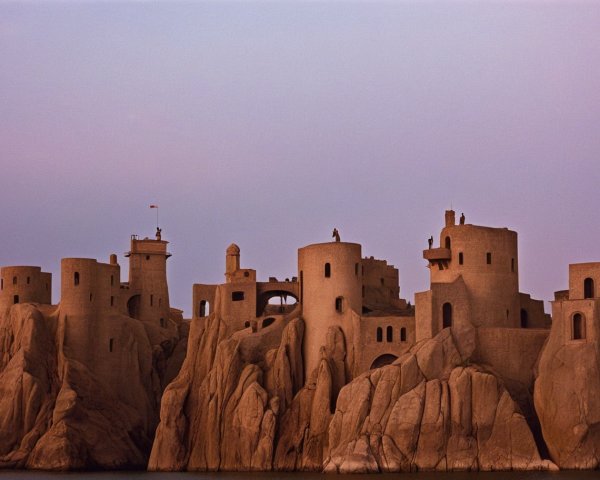 Majestic fortress complex on rugged cliffs at dusk