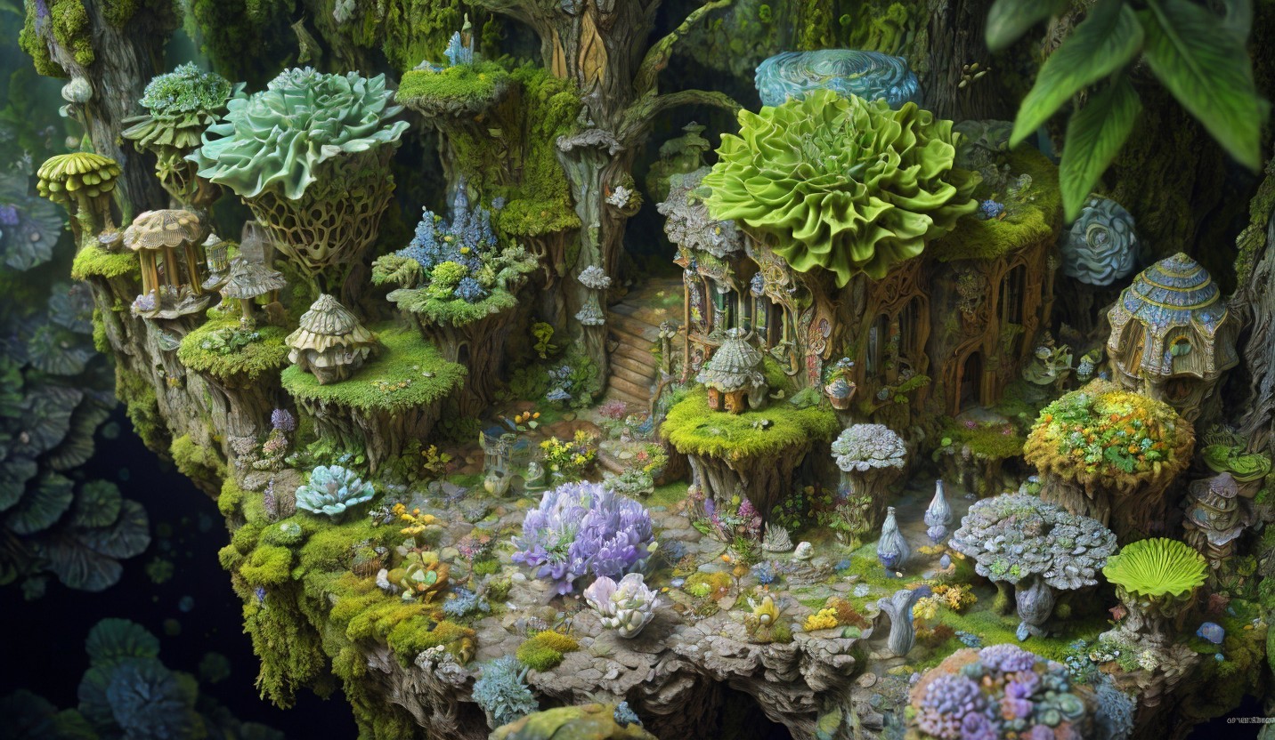 Miniature Fantasy Village Carved into Mossy Cliff