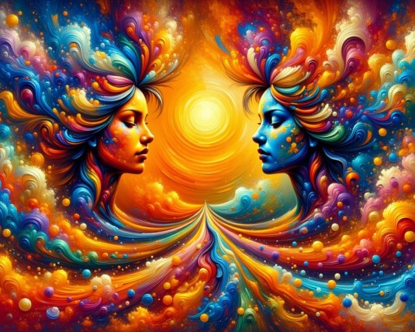Stylized Faces with Swirling Colors and Patterns