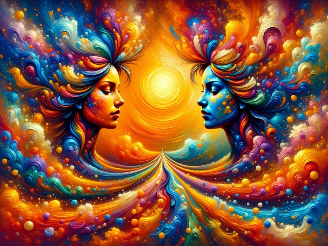Stylized Faces with Swirling Colors and Patterns