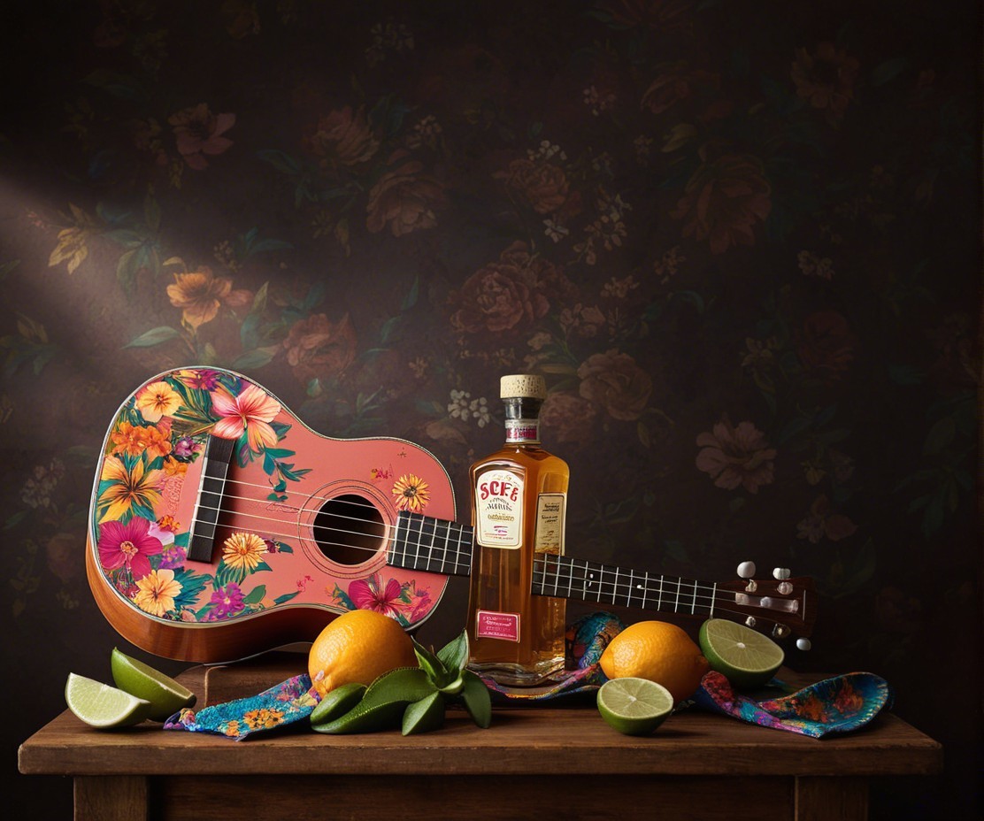 Vibrant Pink Ukulele and Tropical Decor Arrangement