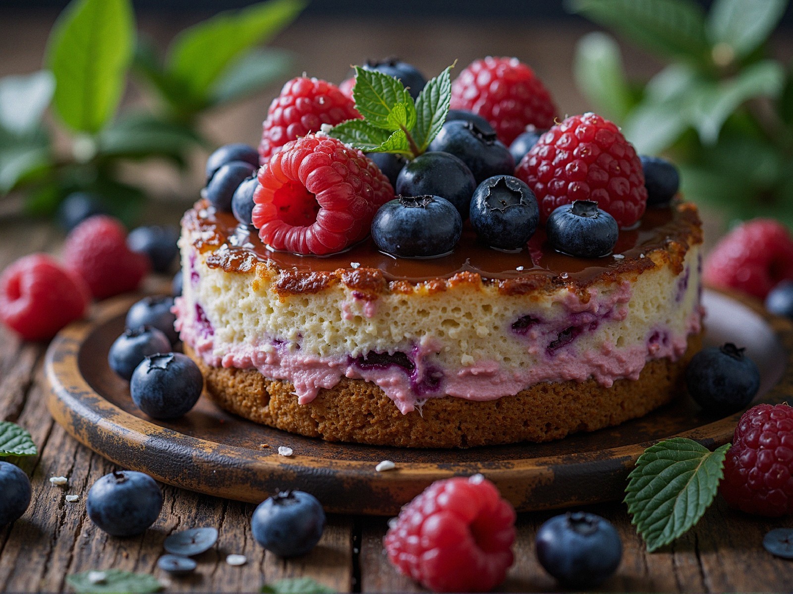 Cheesecake with Berries and Caramel Glaze Description