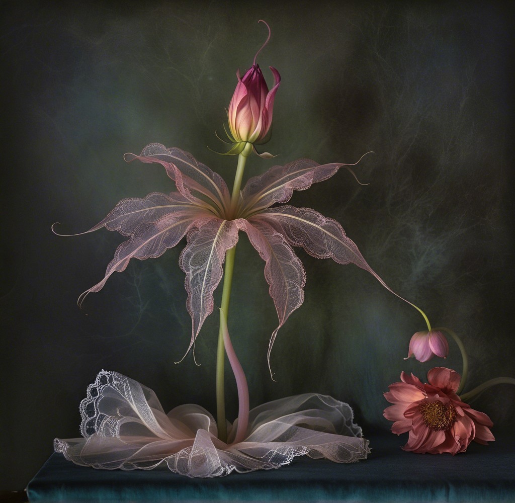 Surreal Floral Composition with Elegant Flowers