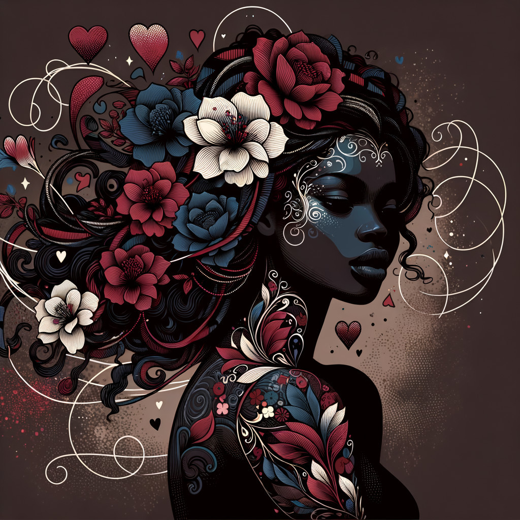 Stylized Silhouette of a Woman with Floral Patterns