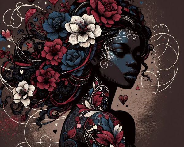 Stylized Silhouette of a Woman with Floral Patterns