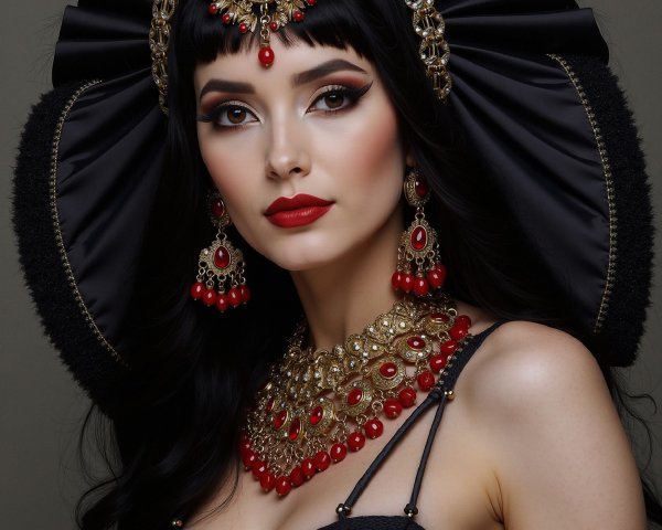 Model in Luxurious Accessories with Dramatic Makeup