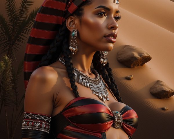 Desert Figure in Bold Red and Black Striped Attire