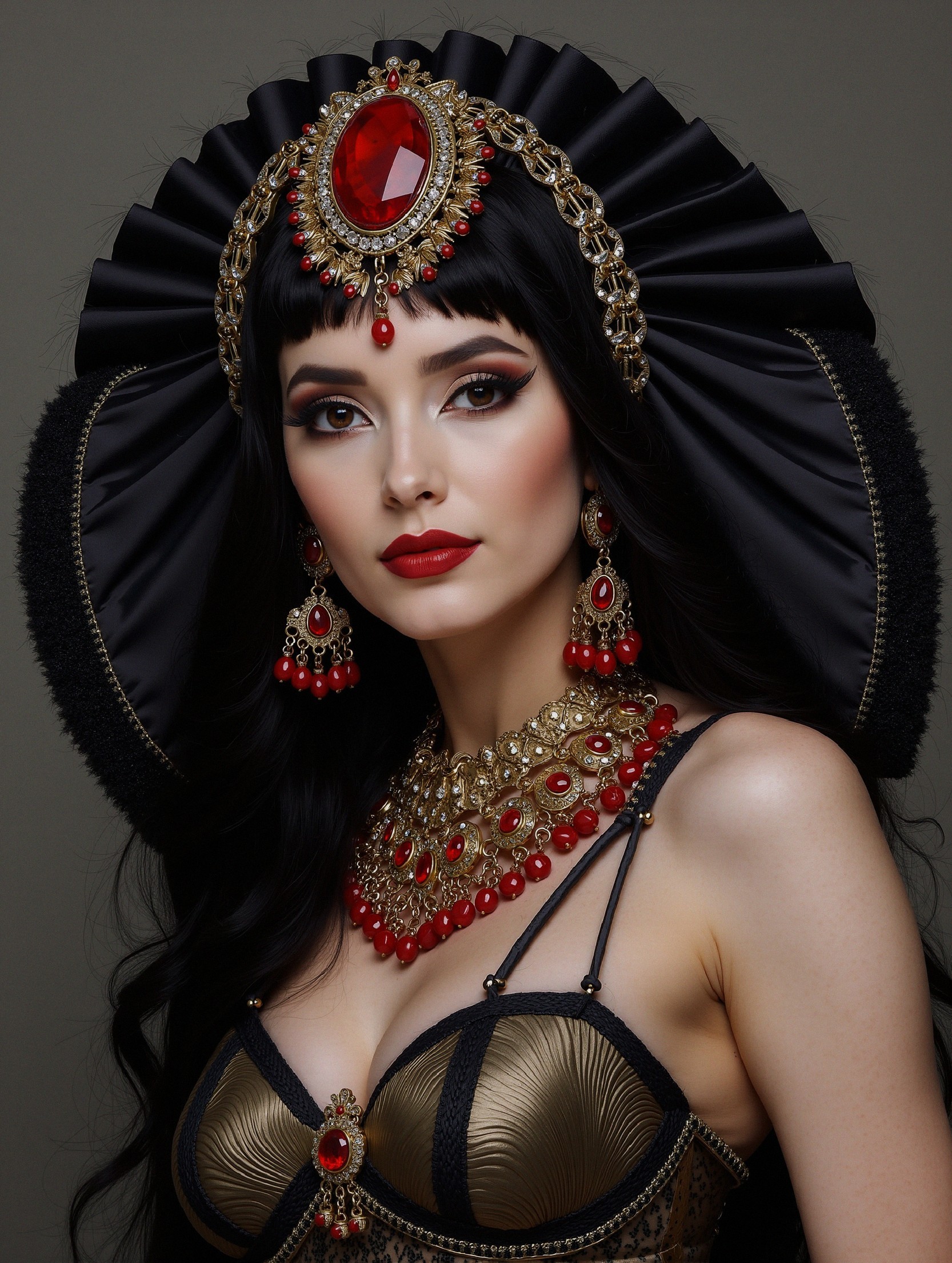 Model in Luxurious Accessories with Dramatic Makeup