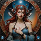 Regal woman in majestic outfit with celestial backdrop