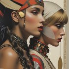 Elegant Women in Elaborate Headpieces and Bold Makeup