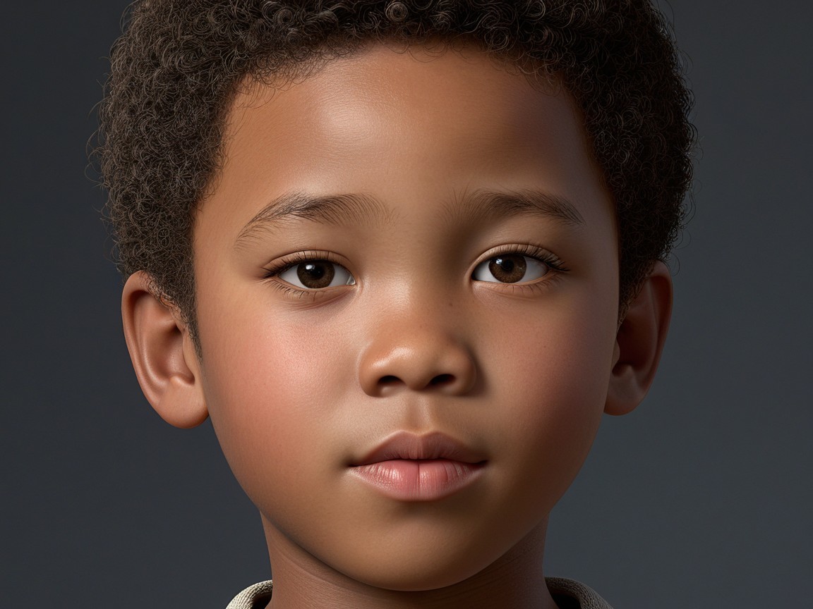 Close-up Portrait of a Young Boy with Curly Hair