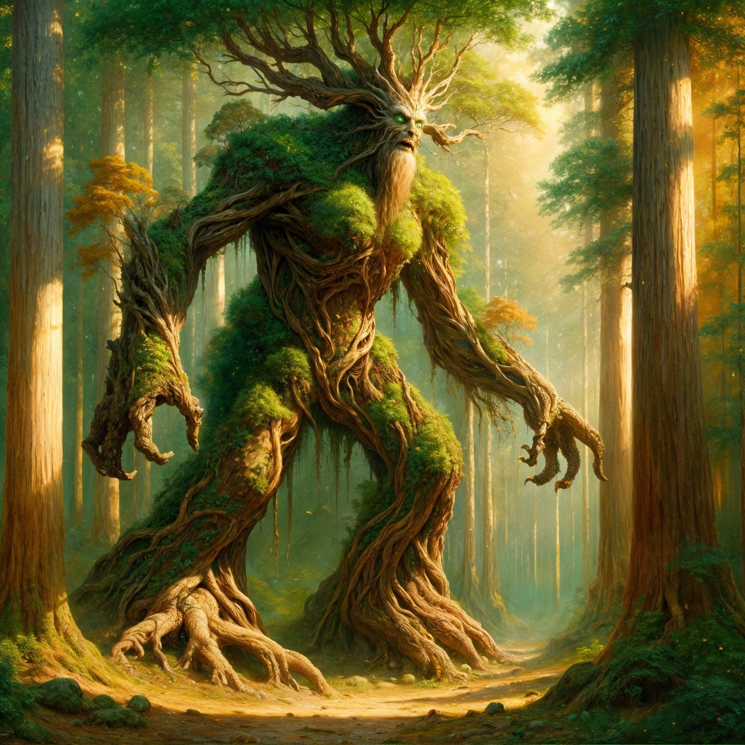 Majestic Tree Creature in Lush Forest Setting