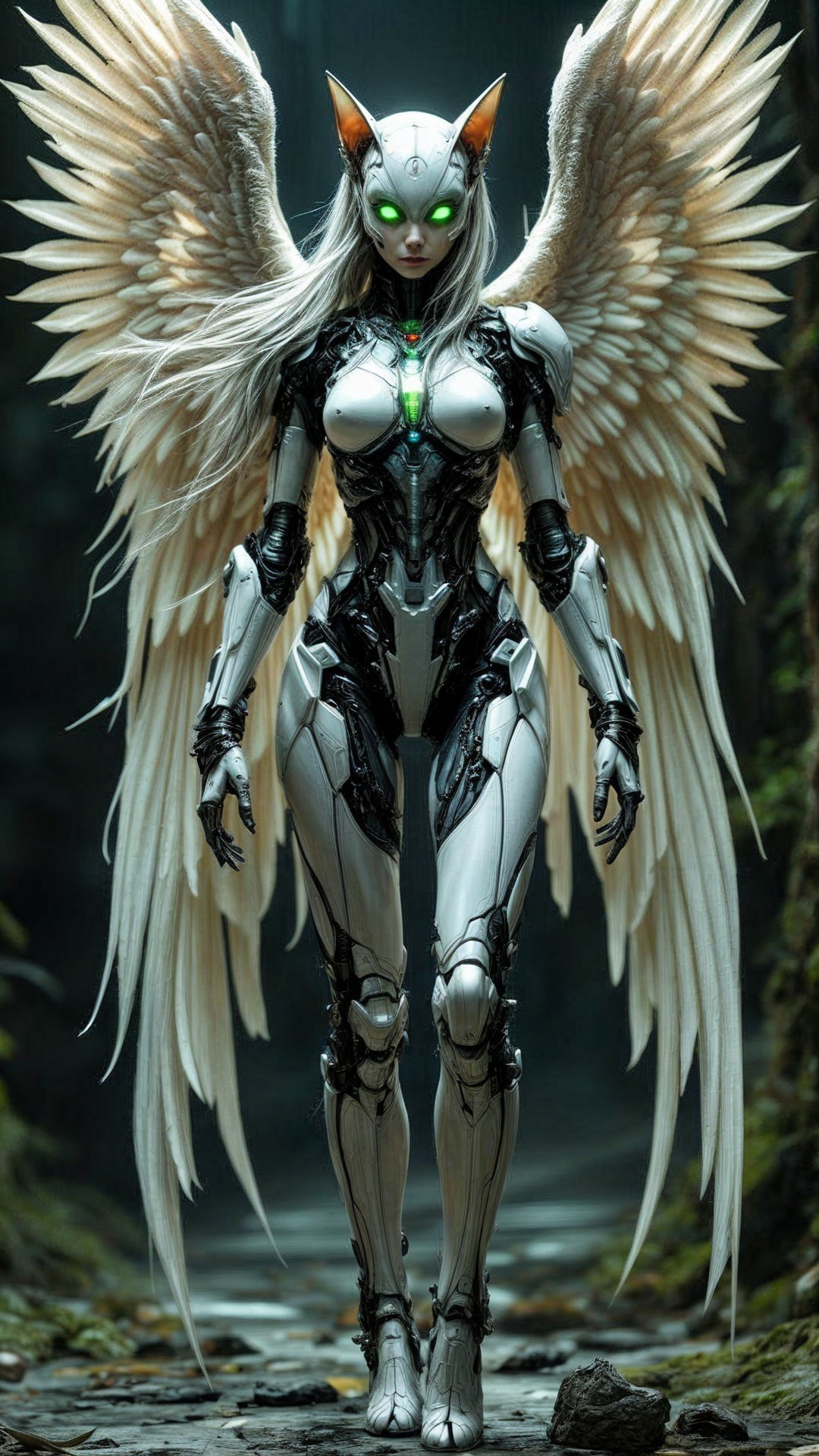 Futuristic Humanoid with Metallic Armor and Wings