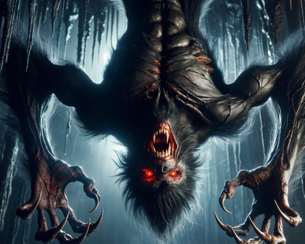 Menacing Creature in Dimly Lit Eerie Cave