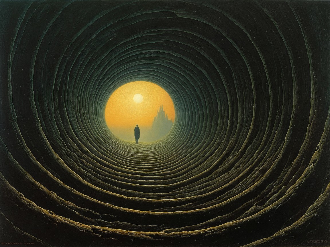 Surreal Landscape with Tunnel and Ethereal Castle