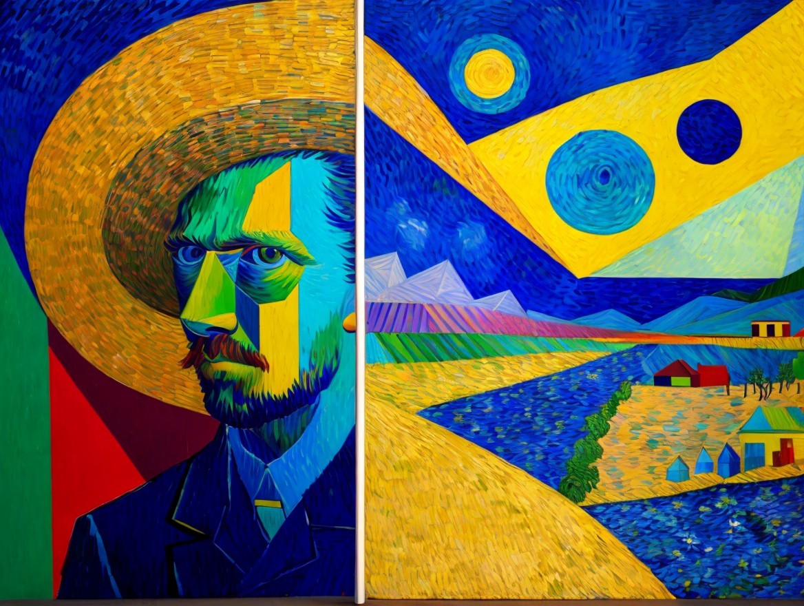 Abstract Painting with Self-Portrait and Landscape Elements