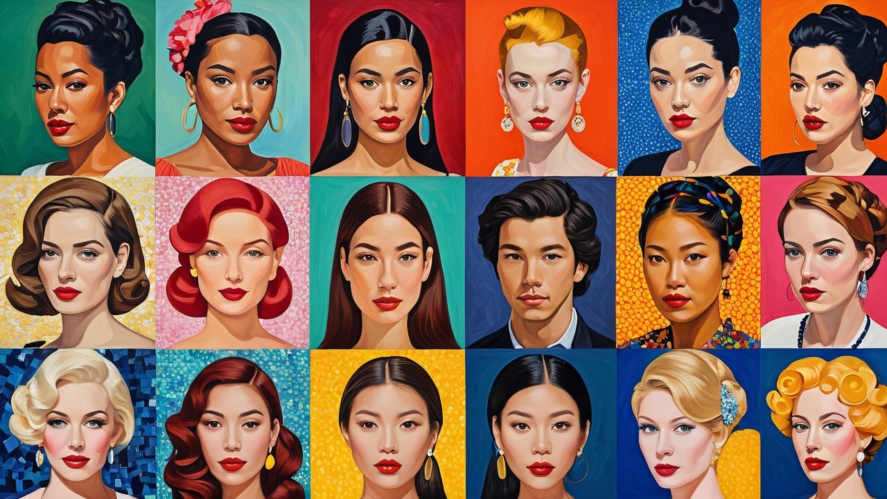 Vibrant Collage of Diverse Portraits and Hairstyles