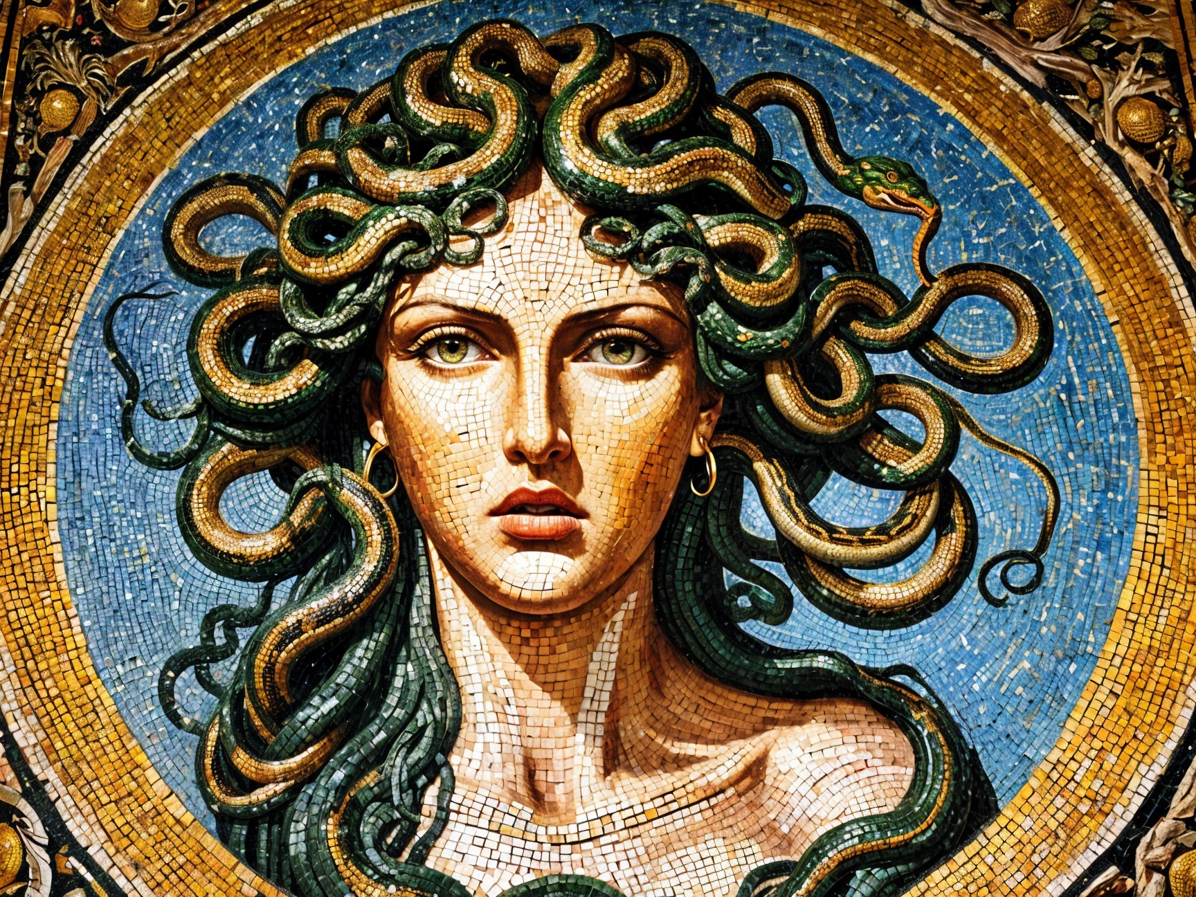 Mosaic Depiction of Medusa with Snake Hair