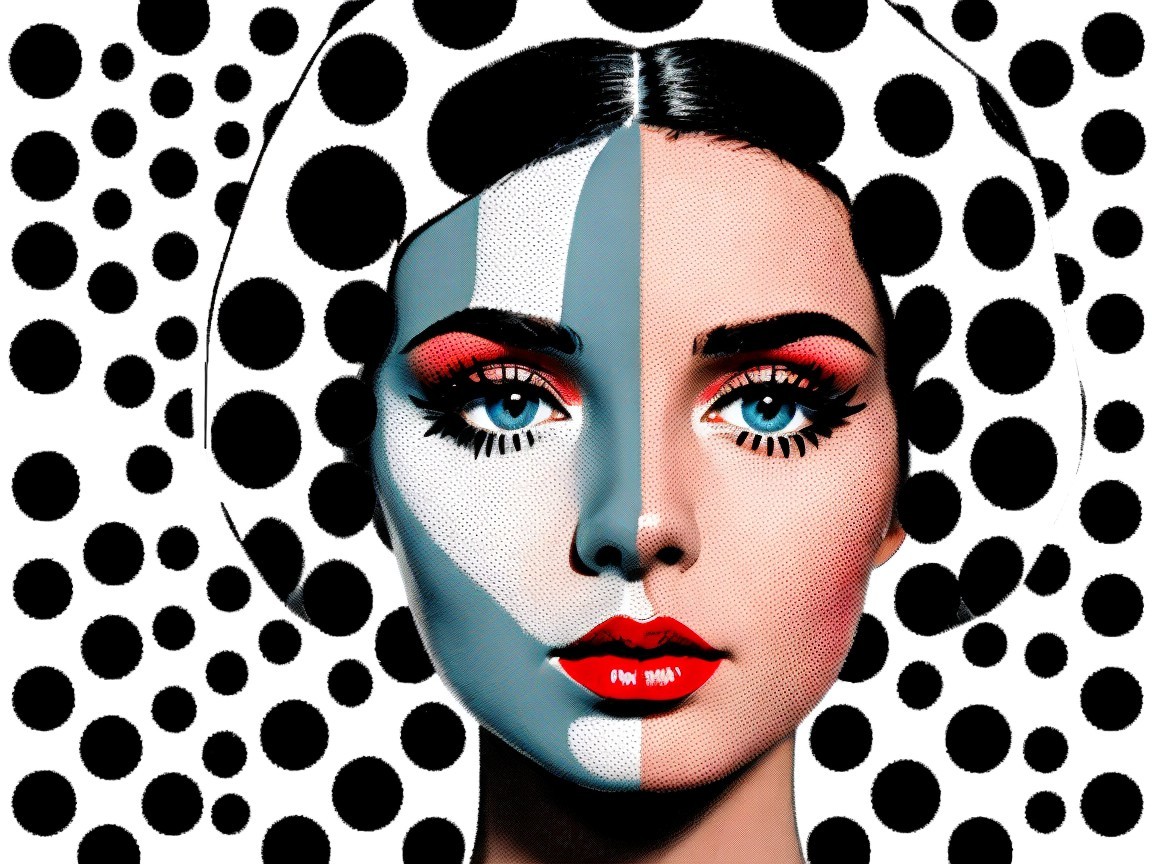 Portrait of a Woman with Divided Face and Polka Dots