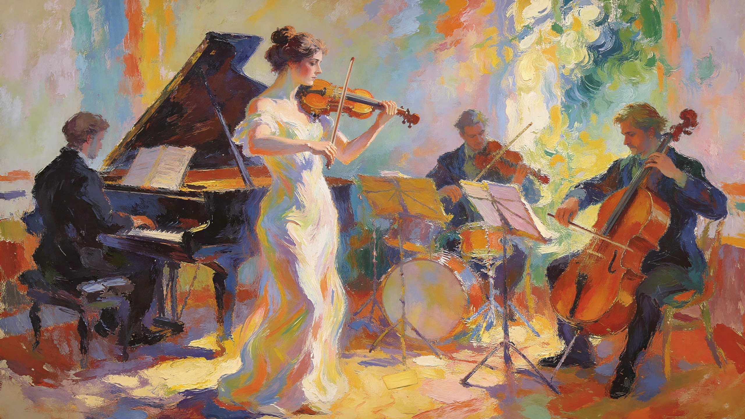 Impressionistic Painting of a Quartet of Musicians