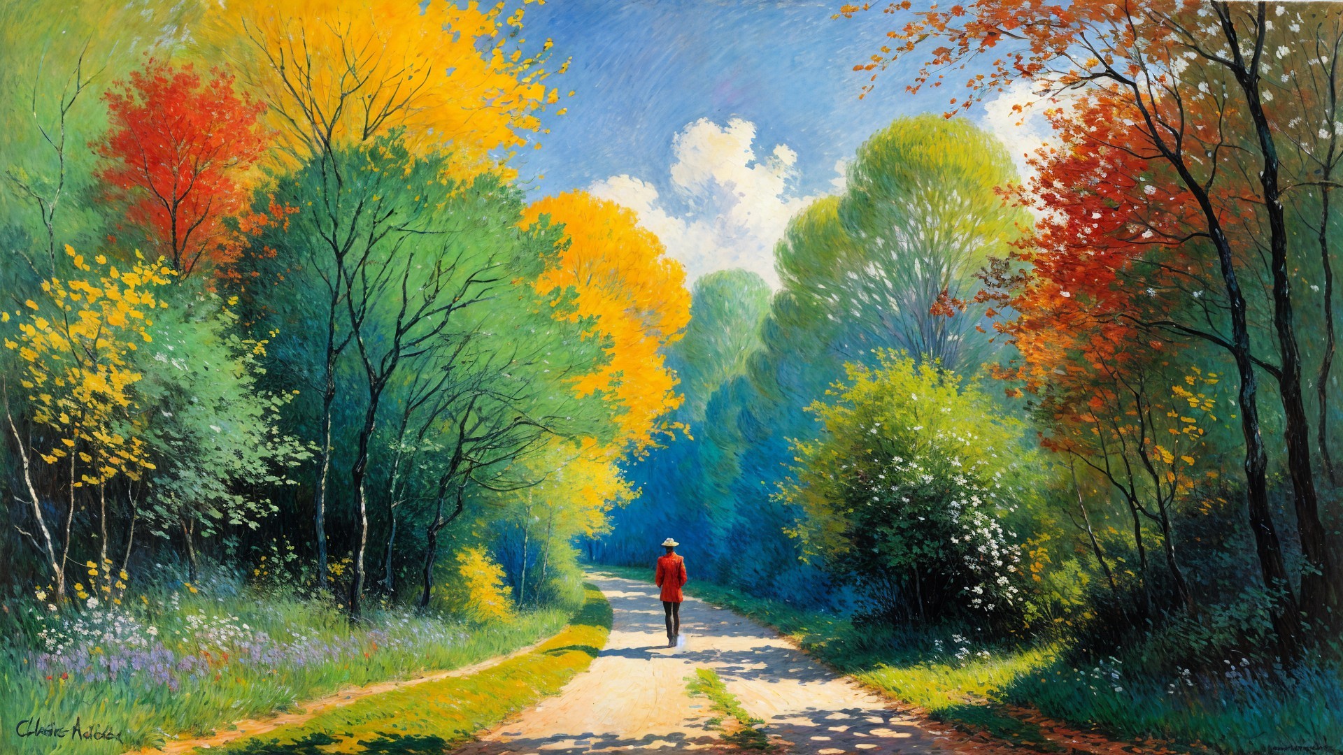 Vibrant Autumn Landscape with Winding Dirt Path