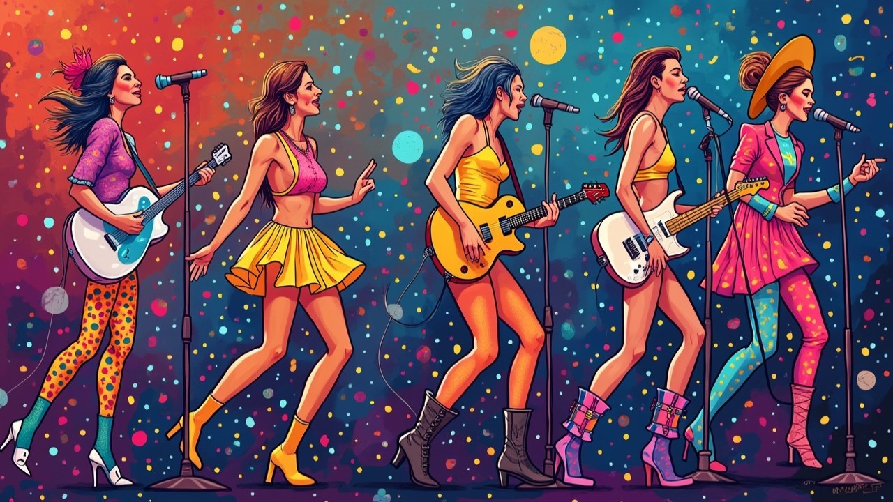 Colorful Illustration of Animated Female Musicians