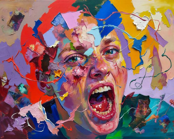 Close-Up Painting of a Screaming Face with Vivid Colors