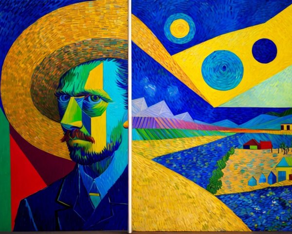 Abstract Painting with Self-Portrait and Landscape Elements