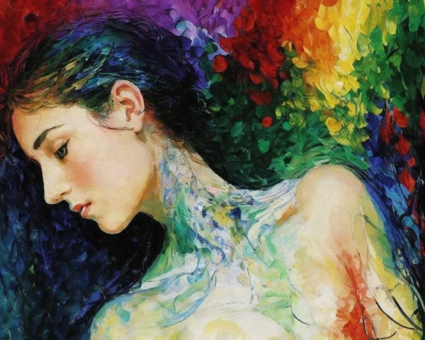 Profile of a Young Woman with Vibrant Color Background