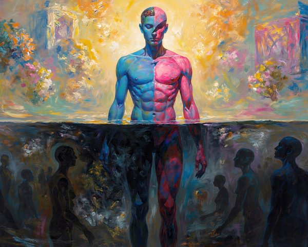 Detailed Oil Painting of a Half-Submerged Male Figure