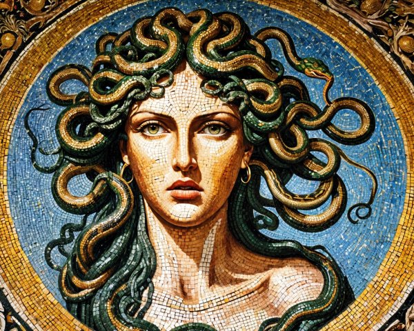 Mosaic Depiction of Medusa with Snake Hair