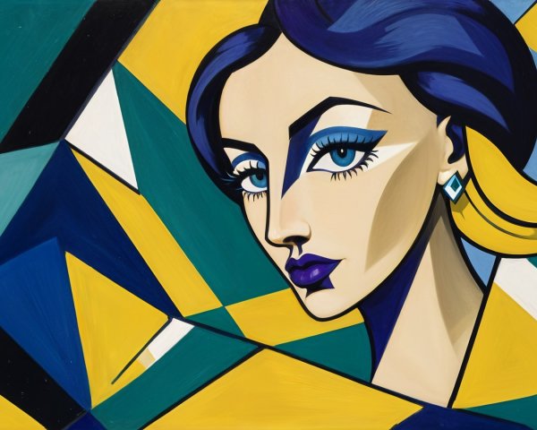 Stylized Woman with Bold Features and Abstract Background
