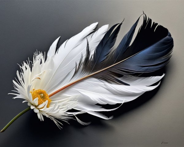 Elegant Feather and Flower Composition with Contrast