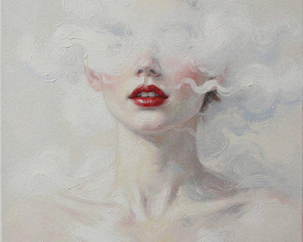 Oil Painting of a Woman's Face Veiled in Clouds