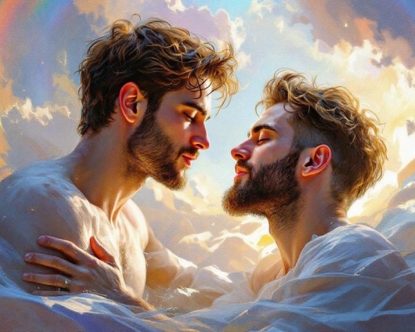 Ethereal Figures Embracing in Dreamlike Setting