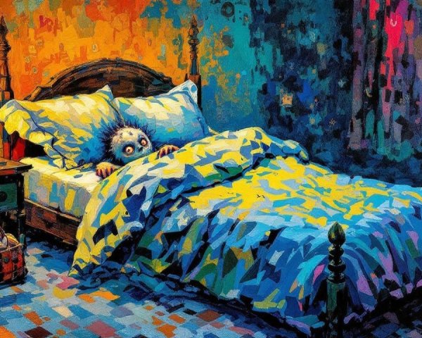 Whimsical Creature in a Colorful Bedroom Setting