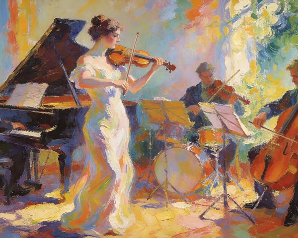 Impressionistic Painting of a Quartet of Musicians