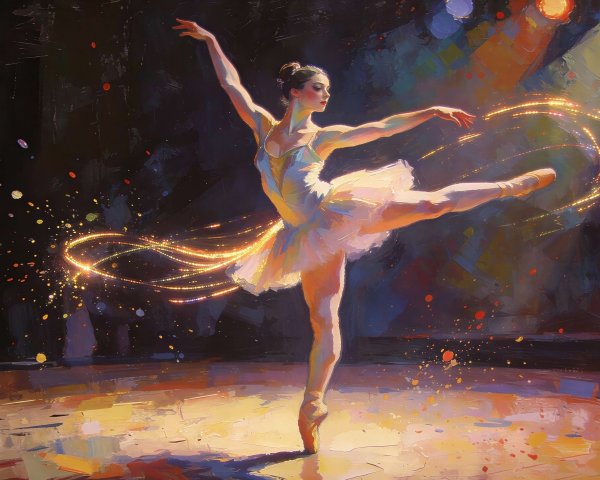 Impressionistic Oil Painting of a Ballerina in Dance